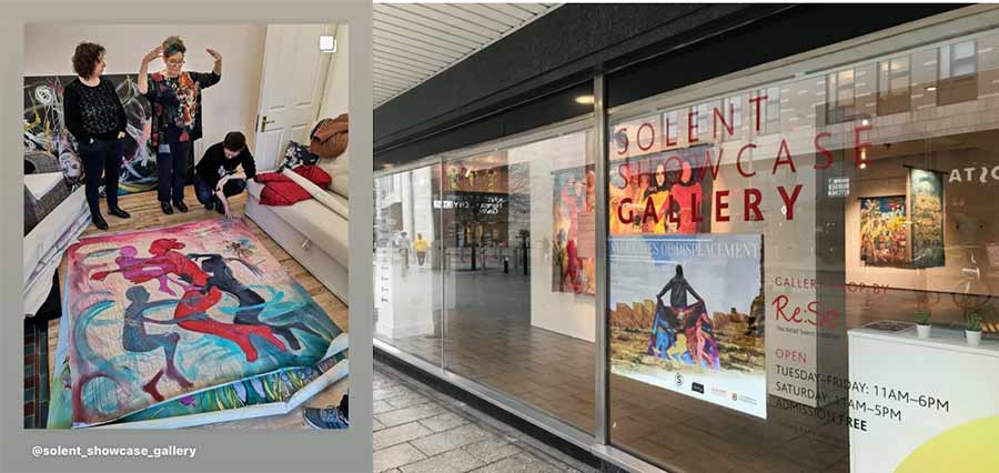 Interior and exterior photos of the Solent Gallery hosting the Narratives of Displacement Exhibition