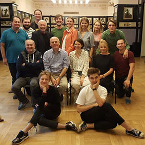 Michael Dobson with Ekaterina Polovstseva, members of the Russian Shakespeare Centre and the cast of Merchant of Venice, Moscow, 2019.