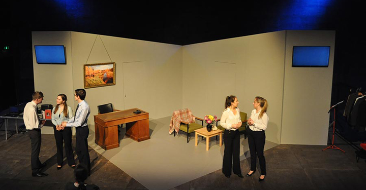 Postgraduate students from the Department of Drama and Theatre Arts on the set of Sound and Fury, their original work, at The Other Place.