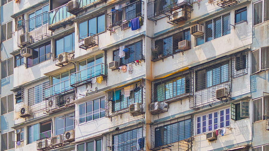 Flats with air conditioning units on the outside