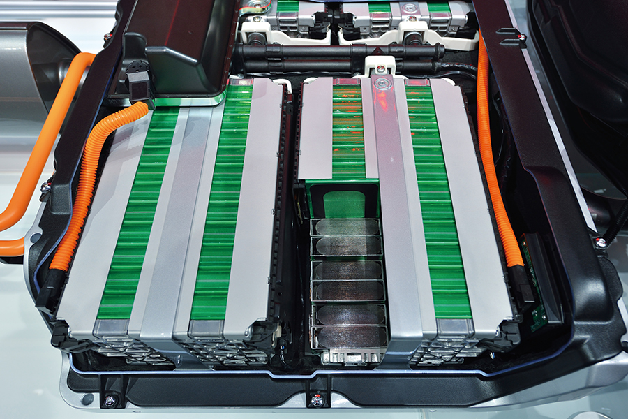 overhead view of electric car battery