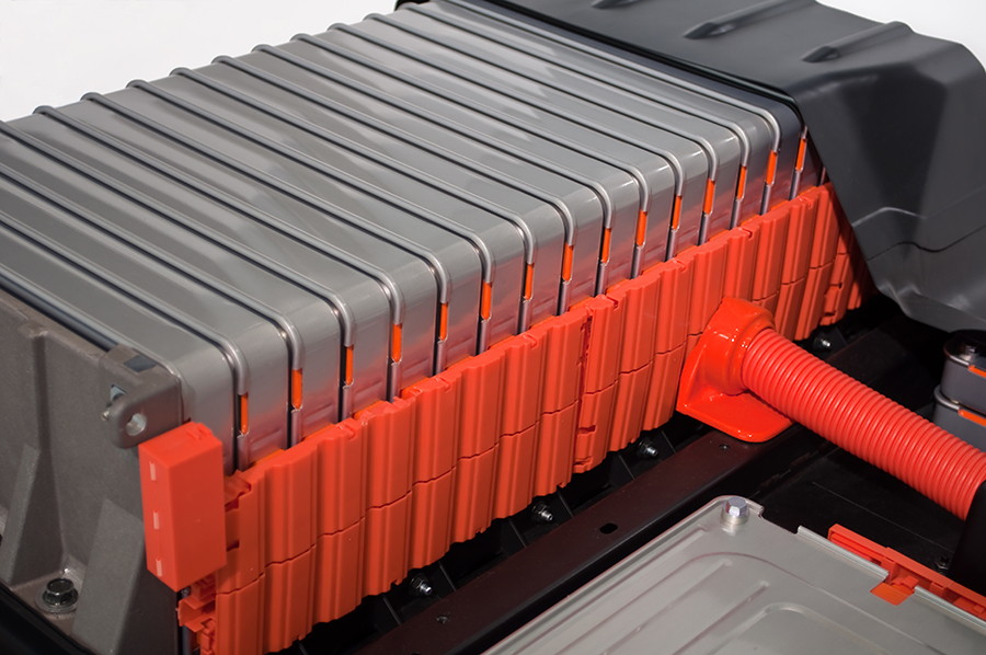 Side view of red electric car battery