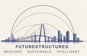 The futurestructures logo depicts a sketch of a suspension bridge and tall buildings