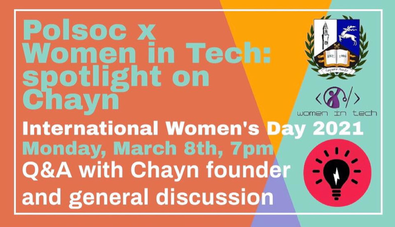 Poster for Politics Society and Women in Tech event with Chayn