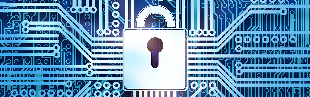 Illustration of a padlock in front of a circuit board to represent cyber security