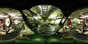 360  degree view inside HMS Courageous submarine torpedo room