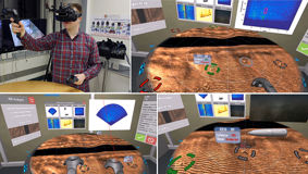Collage of images of Mixed Reality subsea mine detection workstation demo
