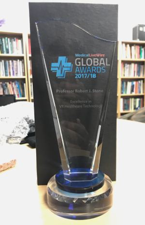 Medical LiveWire Global Awards 2017/18 trophy, awarded to Professor Robert J. Stone for Excellence in VR Healthcare Technology