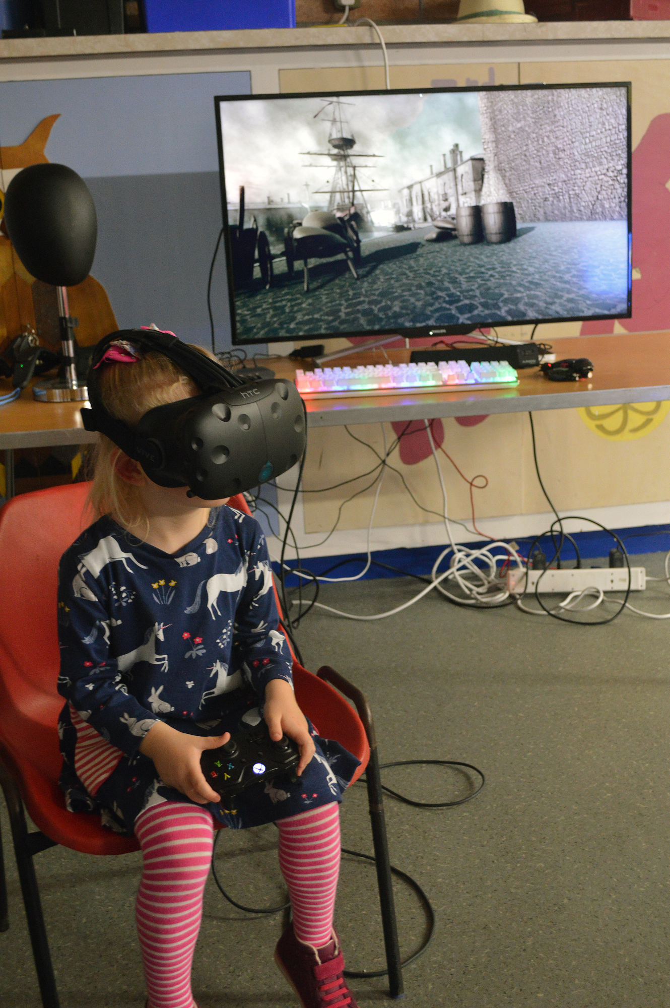 A future budding young technologist experiences Virtual Reality at using Virtual Reality headset
