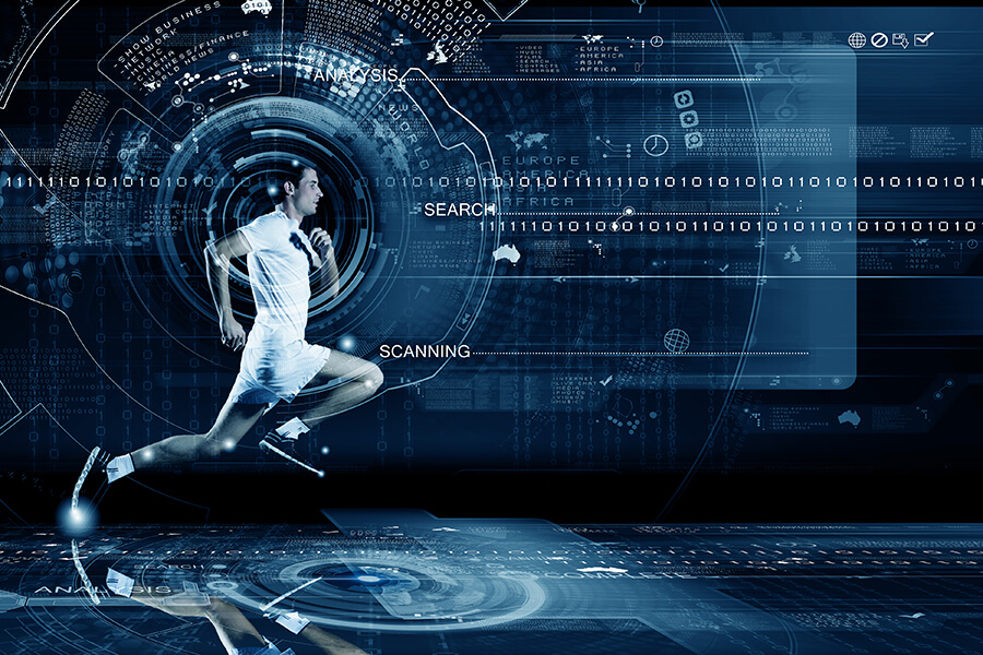 Medical technology concept image with para-athlete and digital information