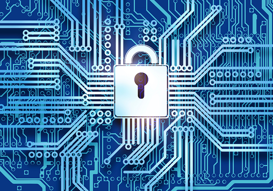 Image of padlock and computer circuit board symbolising encryption and cybersecurity