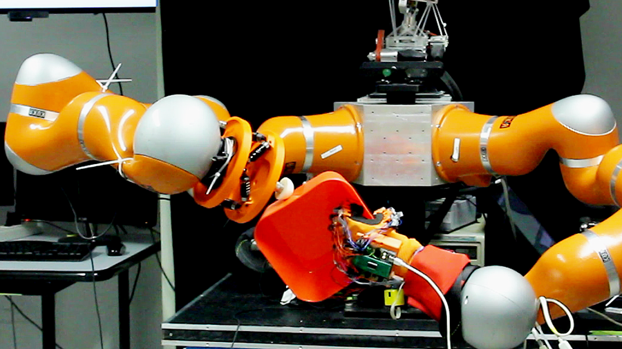 A robot using touch to examine an object