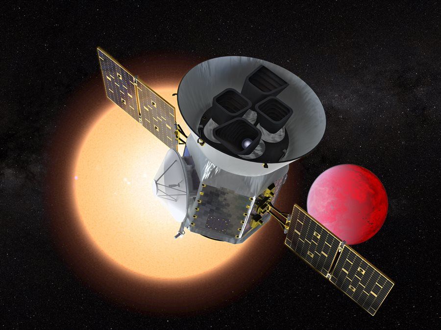 TESS satellite with a star and an exoplanet in the background