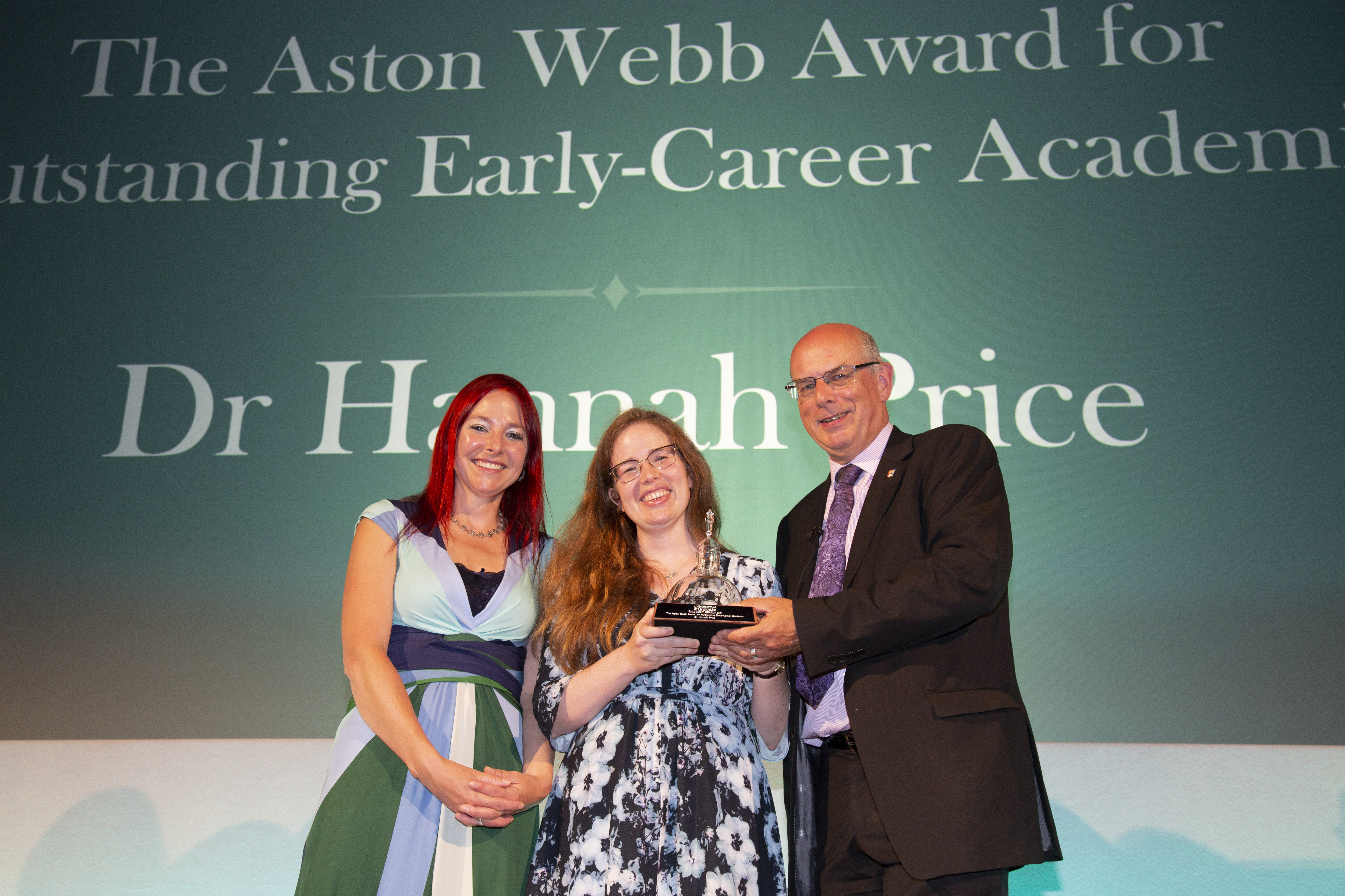 Dr Hannah Price (centre) receiving the Aston Webb Award for Outstanding Early-Career Academic