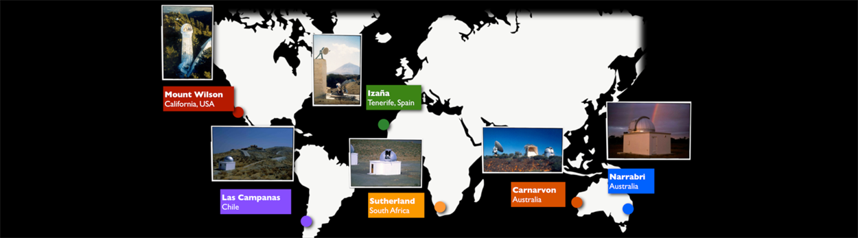 Map showing the location of the BiSON network telescopes