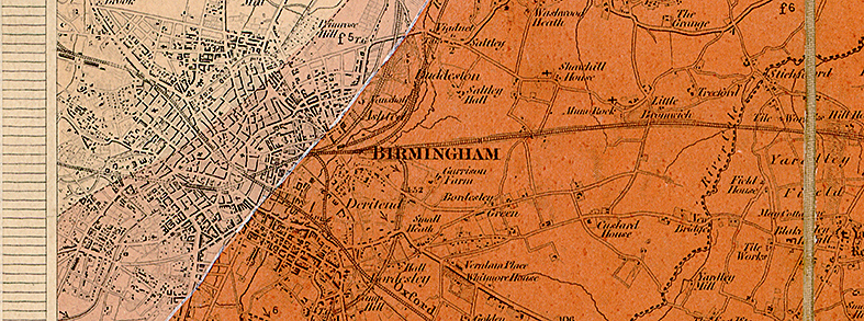 Early hand tinted geology map showing Birmingham on the left