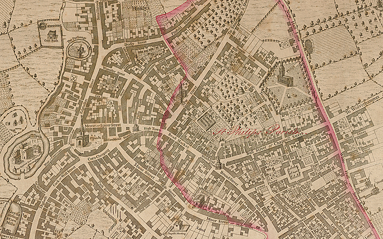 Historic Birmingham map from the 18th century