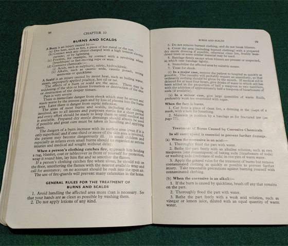 1958 version of First Aid Manual - section on sunburn