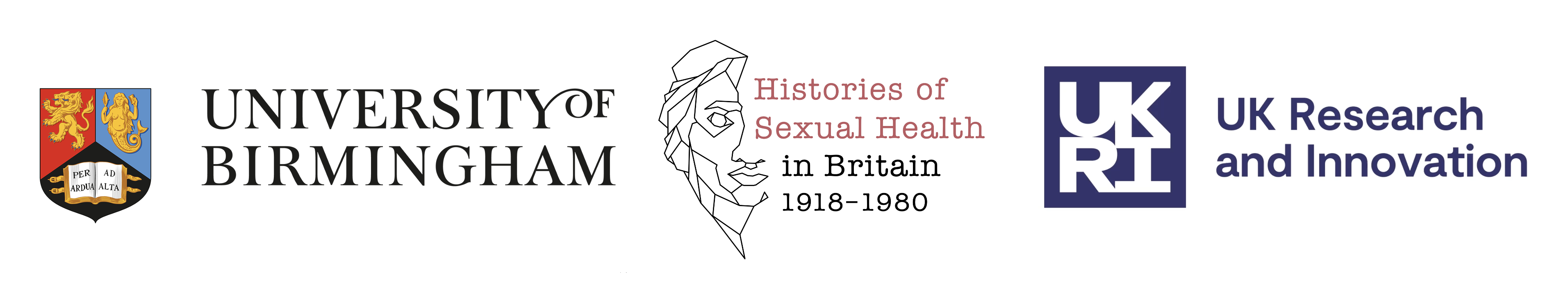 University of Birmingham, Histories of Sexual Health and UKRI logos