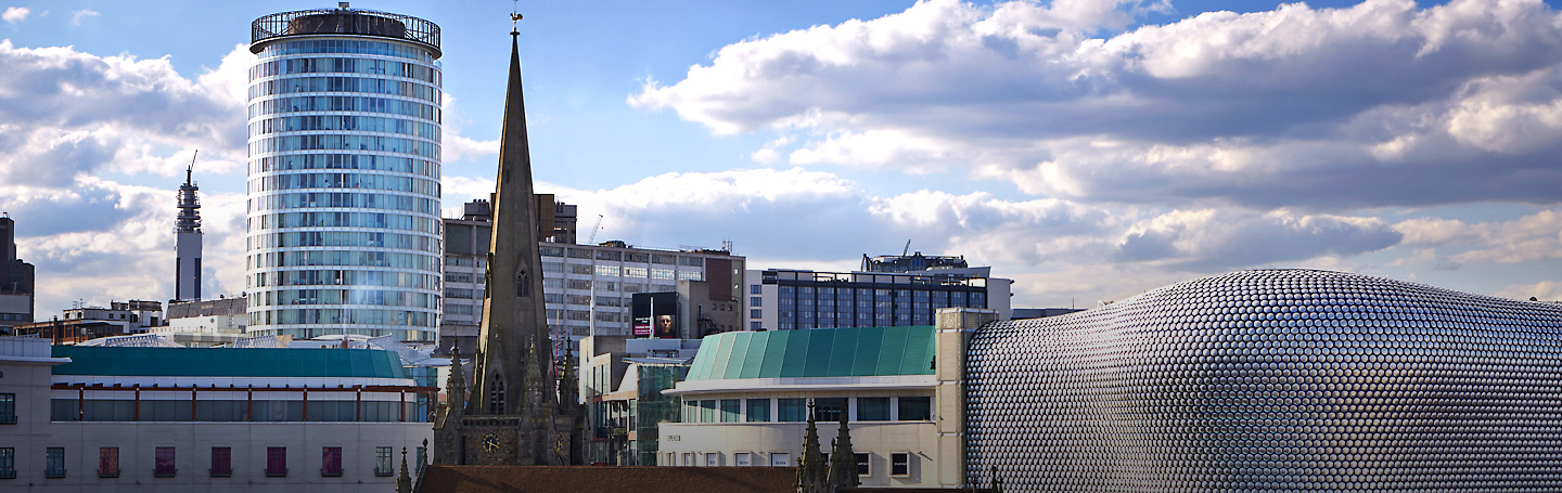 Views of the Rotunda, Selfridges and BT Tower in Birmingham City Centre