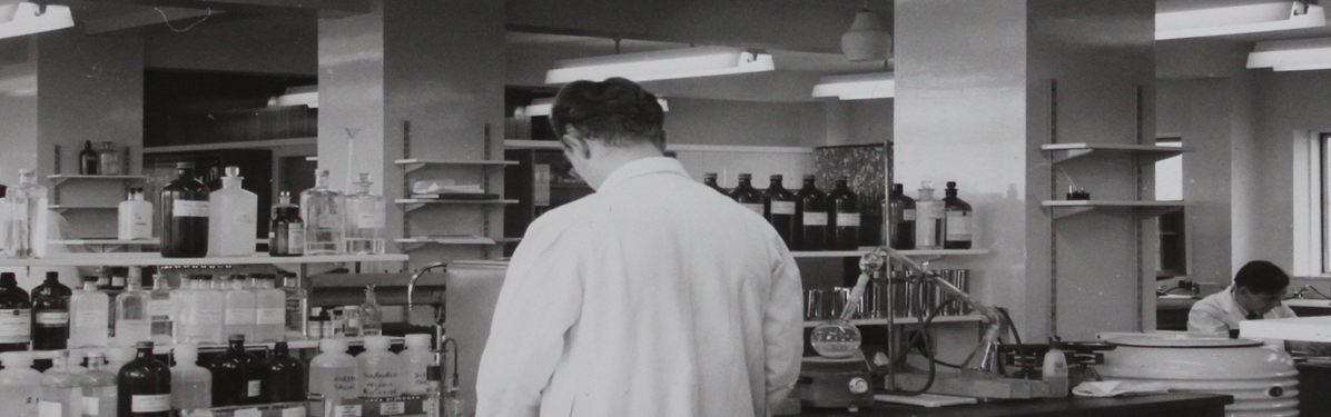 Old image of male scientist in the lab at the Medical School