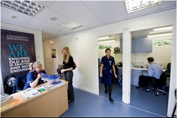 Busy reception area in a healthcare setting