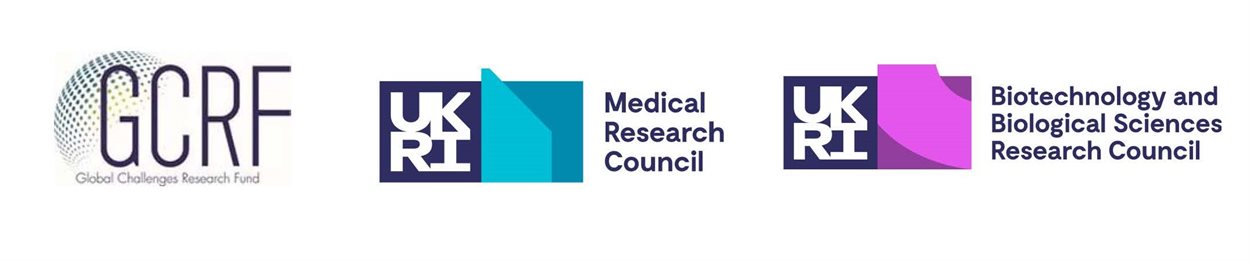 Global Challenges Research Fund (GCRF), UKRI Medical Research Council and UKRI Biotechnology and Biological Science Research Council logos