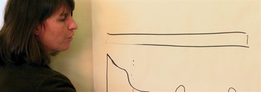 Picture of a lecturer drawing on a whiteboard.