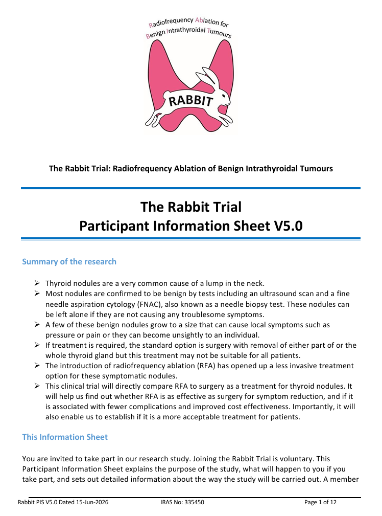 RABBIT Trial PIS V5.0 cover page