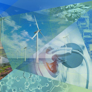 A collage of energy technologies including wind power and electric vehicles