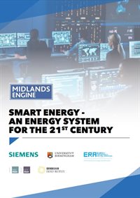 Smart Energy- An Energy System for the 21st Century report cover including logos from Siemens, University of Birmingham, Energy Research Accelerator, City Redi and the Birmingham Energy Institute