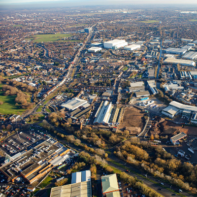 An aerial view of Tyseley Energy Park and the surrounding area