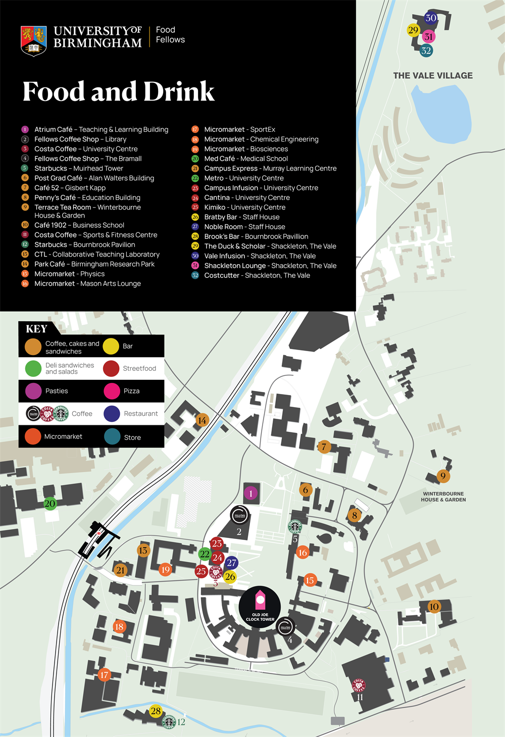Map of the food and drink outlets on campus.