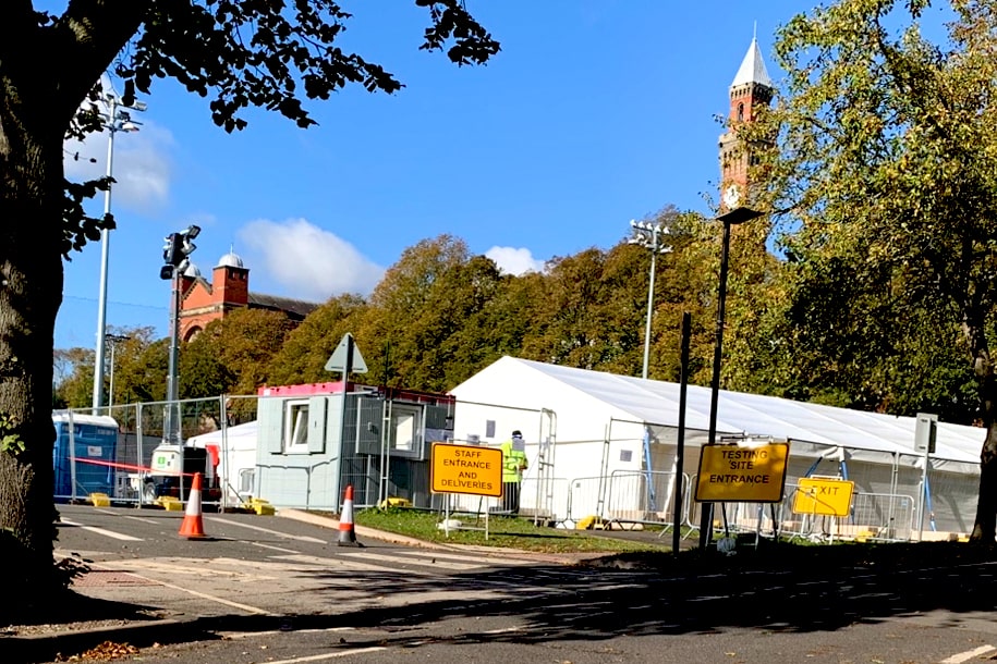 The University of Birmingham's COVID-19 community testing centre, set up in the South Gate car park.