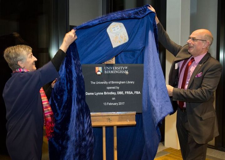 Dame Lynne Brindley and Professor Sir David Eastwood at the University of Birmingham Library_unveiling