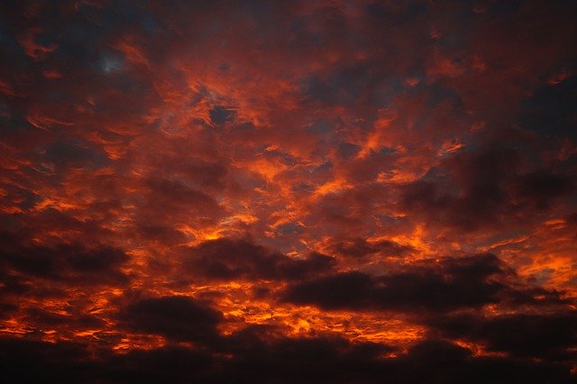 Crimson clouds at sunset.