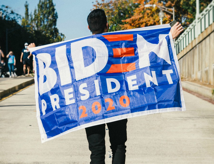 Biden supporter with flag
