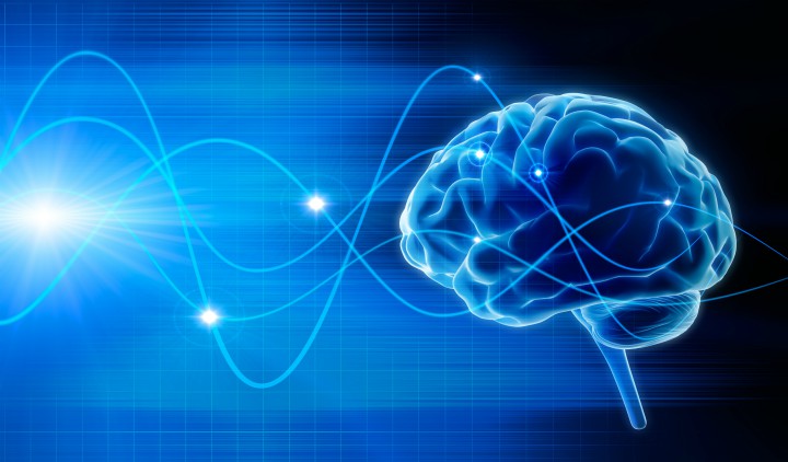 Digital representation of brainwaves with blue background