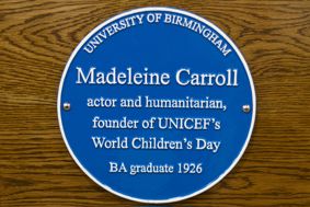 Blue Plaque of Madeleine Carroll, actor and humanitarian and Founder of Unicef's World Children's Day