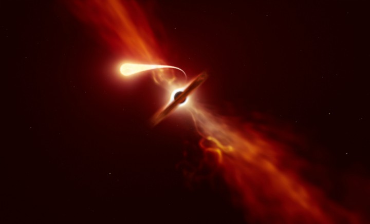 Artist's impression of a star undergoing spaghettification