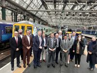 Lord Bilimoria and others with the HydroFLEX train