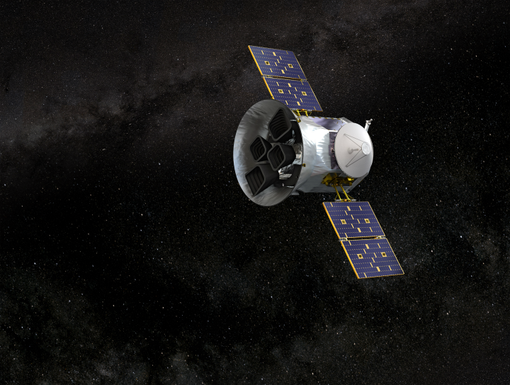 Digital image of TESS satellite in space.