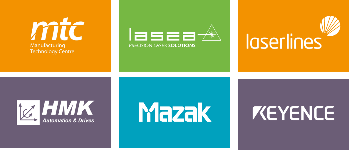 AMTECAA - Strategic Partners Logos inc: MTC, Lasea, Laserlines, HMK Automation and Drives, Mazak, Keyence
