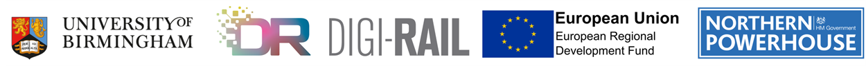 Digi Rail Logo with University of Birmingham, ERDF and Northern Powerhouse logos