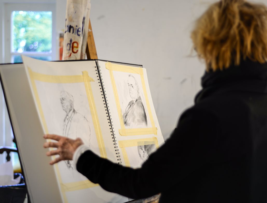 Ed Smith Portrait - artist Fiona Graham-Mackay with portrait sketch