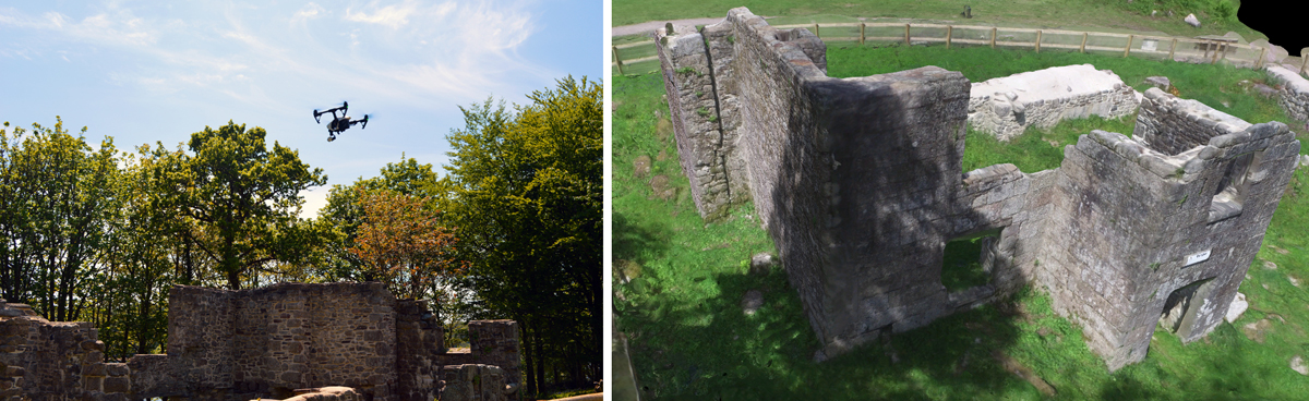 Panel of images showing drone scanning Longstone Manor