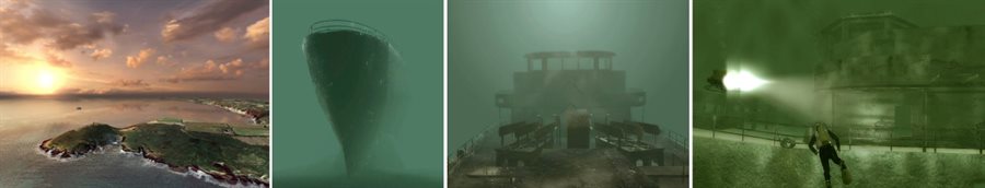 Sequences of images of virtual reality simulation of Scylla artificial reef in Devon