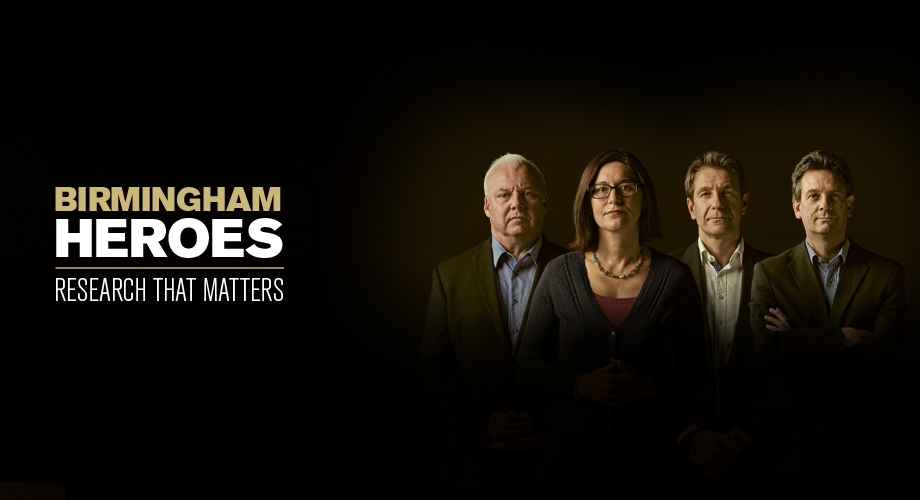 Birmingham Heroes poster featuring four academics
