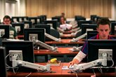 Student at a computer cluster