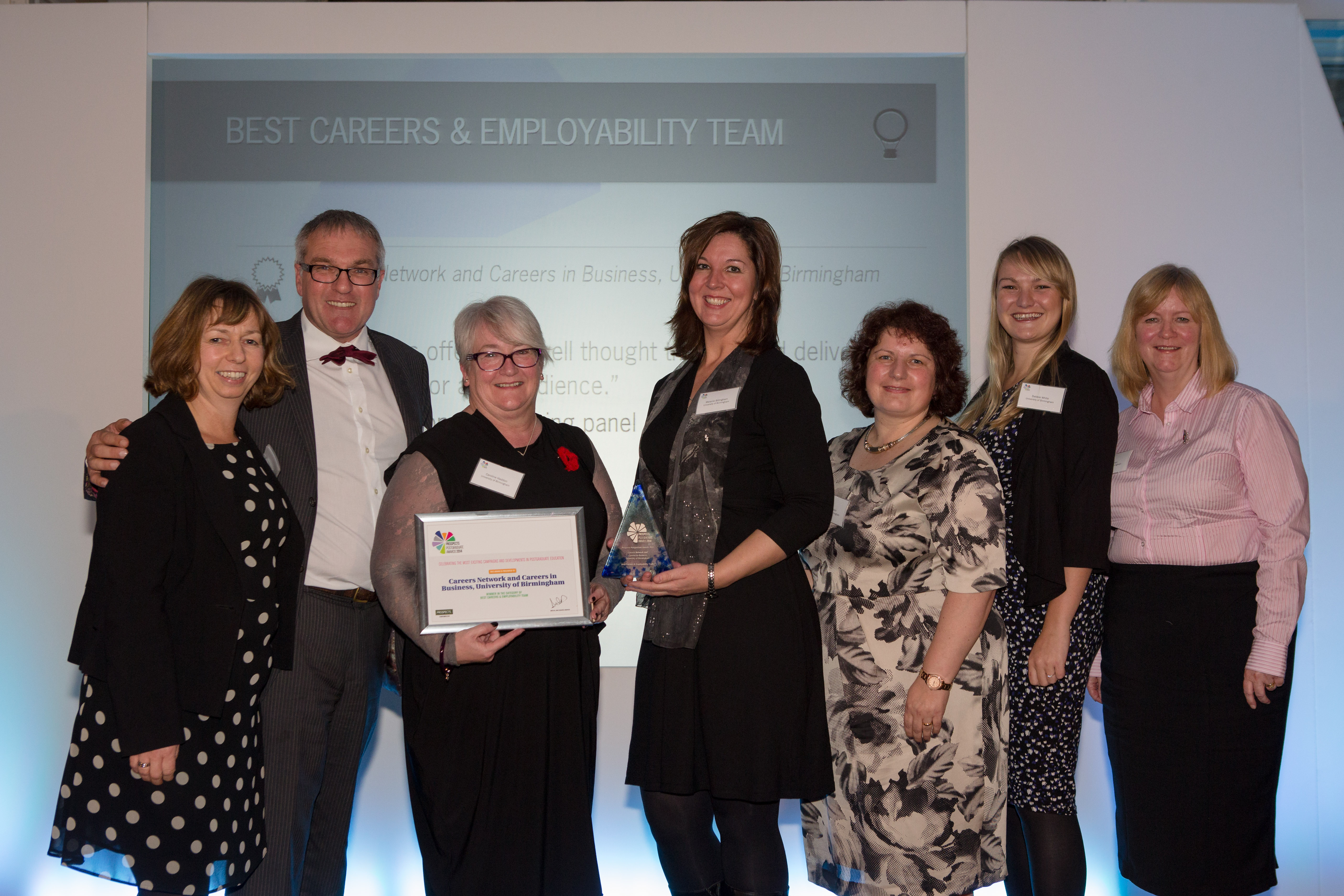 Careers in Business team receiving the 2014 Prospects Postgraduate award